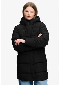 Steppjacke Superdry "HOODED SPORTS PUFFER MID JKT", Damen, Gr. S, schwarz, Steppware, Obermaterial: 100% Polyester, unifarben, relaxed fit normal, Jacken Steppjacke, Kunstfaser, relaxed fit