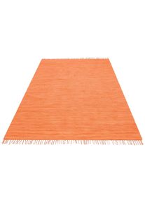 Teppich OTTO HOME "Paul, Handwebteppich" Gr. 32, orange (terra), B:40cm H:5mm L:60cm, Baumwolle, Teppiche, Teppich, reine Baumwolle, Uni, handgewebt, Wendeteppich, mit Fransen, L&auml;ufer