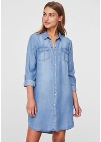 V&eacute;ro Moda Jeanskleid VERO MODA "VMSILLA", Damen, Gr. XXL, N-Gr, Langarm, Web, blau (light blau denim), Web, Obermaterial: 100% Lyocell (TENCEL&trade;), gerade kurz, verstellbar 1-Knopf-Manschette mit Schlitz, Kleider Jeanskleid, Topseller