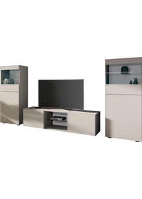 borchardt M&ouml;bel Wohnwand BORCHARDT M&Ouml;BEL "Scala, Mediawand 3-teilig mit 2 Vitrinen und Lowboard", beige (kaschmir), Mit Push to open, Kastenm&ouml;bel-Sets, Wohnwand, Mit Griffen oder Push-to-open-Systemen, Fronten matt oder gl&auml;nzend