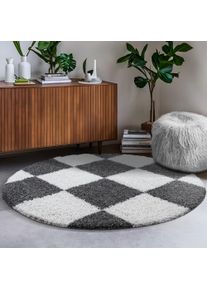 Hochflor-Teppich Sanat "Milano 1250, auch als L&auml;ufer und in Rund", grau, H:30mm &Oslash;:80cm, Kunstfaser, Teppiche, Hochflor-Teppich, Hochflor, Shaggy, Karo, Wohnzimmer, Schlafzimmer