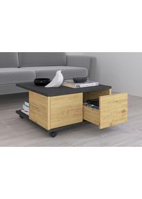 Couchtisch FMD "Twin", braun (matera, eiche), B:70cm H:36cm T:70cm, Tische, Couchtisch, Sofatisch mit Rollen, Push-to-open, viel Stauraum, Breite: 70 cm