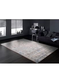 Teppich OCI DIE TEPPICHMARKE "BESTSELLER TADI, auch als L&auml;ufer und in Rund", blau (blau, grau), B:120cm H:8mm L:180cm, Viskose, Teppiche, Teppich, Glanz Viskose, mit Fransen, Hoch Tief Struktur, Vintage, Wohnzimmer