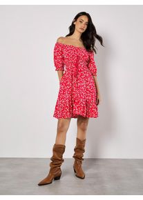Druckkleid Apricot "Sarasa-Minikleid", Damen, Gr. L (40), N-Gr, rot, gewebt, Obermaterial: 100% Viskose CV., gebl&uuml;mt, normal, Puff&auml;rmel Elastisch, Kleider Druckkleid, mit Blumenmuster und Bardot-Ausschnitt