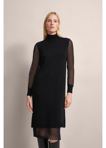 Strickkleid Bugatti, Damen, Gr. XS, Normalgr&ouml;&szlig;en, Langarm, schwarz, 45% Viskose, 25% Polyamid, 25% Wolle, 5% Kaschmir, unifarben, normal, Kleider Strickkleid, im Layering-Look