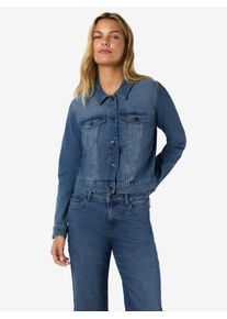 Jeansjacke Noisy may "NMDEBRA L/S BLUE DENIM JACKET NOOS", Damen, Gr. L, blau (medium blau denim), Denim/Jeans, Obermaterial: 75% Baumwolle, 18% Polyester, 6% Viskose, 1% Elasthan, unifarben, Jacken Jeansjacke