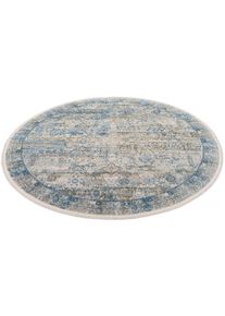 Teppich OCI DIE TEPPICHMARKE "BESTSELLER TADI, auch als L&auml;ufer und in Rund", grau (blau, grau), H:8mm &Oslash;:200cm, Viskose, Teppiche, Teppich, Glanz Viskose, mit Fransen, Hoch Tief Struktur, Vintage, Wohnzimmer