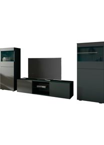 borchardt M&ouml;bel Wohnwand BORCHARDT M&Ouml;BEL "Scala, Mediawand 3-teilig mit 2 Vitrinen und Lowboard", schwarz (schwarz matt), Mit Push to open, Kastenm&ouml;bel-Sets, Wohnwand, Mit Griffen oder Push-to-open-Systemen, Fronten matt oder gl&auml;nzend