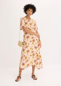 Midikleid bonprix, Damen, Gr. 46, N-Gr, Halbarm, bunt (kieselbeige floral), Obermaterial: 100% Viskose. Futter: 100% Polyester, tailliert, Kleider Midikleid