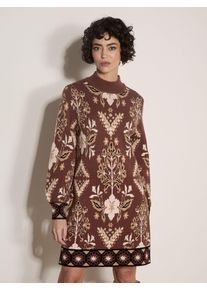 Strickkleid Apricot "Minikleid im Folkstil", Damen, Gr. 12, Strick, braun, Strick, , Modisch, l&auml;ssig geschnitten, Rundhals, Gerippte B&uuml;ndchen, Kleider Strickkleid, mit Blumenmuster