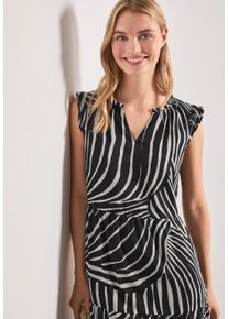 Tunikakleid Street One, Damen, Gr. 44, N-Gr, ohne &Auml;rmel, Web, schwarz-wei&szlig; (schwarz), Web, Obermaterial: 100% Polyester. Futter: 100% Modal, gemustert, figurumspielend 3/4-L&auml;nge, V-Ausschnitt, Kleider Tunikakleid, Rockteil stufig geschnitten, gef&uuml;ttert