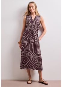 Midikleid Street One, Damen, Gr. 44, N-Gr, lila (rustic rouge), Web, Obermaterial: 100% Viskose, bedruckt, normal 3/4-L&auml;nge, V-Ausschnitt, Kleider Midikleid, Sommerkleid mit grafischem Muster/Split Neck mit Zipperdetail