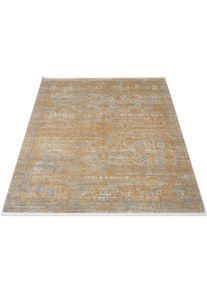 Teppich OCI DIE TEPPICHMARKE "COLOUR TADI", gold (goldfarben), B:67cm H:8mm L:130cm, Polyacryl, Viskose, Teppiche, Teppich, Glanz Viskose, mit Fransen, Hoch Tief Struktur, Vintage, Wohnzimmer