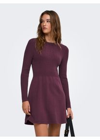 Strickkleid Only "ONLFIA LS FIT FLARE ONEC DRESS CS KNT", Damen, Gr. S, N-Gr, Langarm, Strick, lila (port royale), Strick, Obermaterial: 50% Viskose, 27% Nylon, 23% Polyester, unifarben, Midi, Rundhals, Kleider Strickkleid, Viskosemischung, normal geschnitten