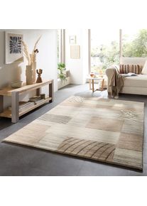 Wollteppich THEKO "Nakarta 2, handgekn&uuml;pft" Gr. 6, beige, B:190cm H:12mm L:290cm, Schurwolle, Teppiche, Wollteppich, reine Wolle, Naturt&ouml;ne, Patchworkdesign, meliert, Wohnzimmer