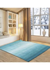 Wollteppich OTTO HOME "Lessach", blau (t&uuml;rkis), B:90cm H:14mm L:160cm, Schurwolle, Teppiche, Wollteppich, Handweb Teppich, mit modernem Farbverlauf, reine Wolle, handgewebt