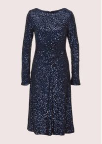 Madeleine Mode Cocktailkleid MADELEINE "Paillettenkleid Abendkleid mit Glanzeffekt", Damen, Gr. 40, N-Gr, blau (dunkelblau), Obermaterial: 100% Polyester PES., Modern, tailliert, Kleider Cocktailkleid, &Auml;rmel mit Schlitz