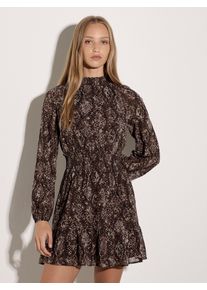 Minikleid Apricot "Mini-Kleid aus Chiffon mit Schlangenhaut-Print", Damen, Gr. 10, khaki, gewebt, , Modisch, normal, hoch geschlossener Ausschnitt, Gerade, Kleider Minikleid, mit Smokarbeit