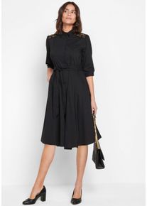 2-in-1-Kleid bonprix, Damen, Gr. 40, N-Gr, 3/4 Arm, Web, schwarz (l&auml;nge: regul&auml;r), Web, Obermaterial: 72% Baumwolle, 26% Polyamid, 2% Elasthan. Futter: 100% Baumwolle. Spitze: 100% Polyester, ausgestellt, Kleider 2-in-1-Kleid, f&uuml;r Businessmode, aus Baumwolle, ausgestellte Passform