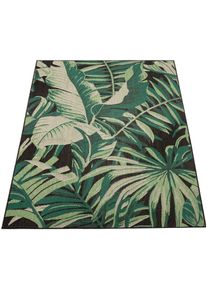 Teppich Paco Home "Ostende 551", schwarz, B:140cm H:4mm L:200cm, Polypropylen, Teppiche, Teppich, Flachgewebe, Motiv Palmenbl&auml;tter, In- und Outdoor geeignet