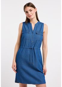 Jeanskleid Ragwear "ROISSIN DENIM", Damen, Gr. L, N-Gr, ohne &Auml;rmel, Web, blau, Web, Obermaterial: 60% Baumwolle, 40% Viskose, unifarben, kniefrei, Rundhals, Kleider Jeanskleid, Baumwoll-Viskose-Mix mit Denim-Optik und Taillenband
