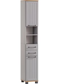 Hochschrank Schildmeyer "Jelda, Hochschrank, Made in Germany, B 30,3 cm", grau (platingrau, eiche landhausfarben), B:30,3cm H:180,9cm T:32,6cm, FSC-zertifizierter Holzwerkstoff, Schr&auml;nke, Hochschrank, Solide Verarbeitung - Dieses Produkt ist in Deutschland gefertigt