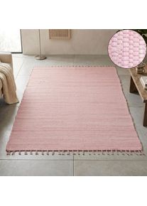 Teppich Theko "Happy Cotton Fleckerl, handgewebt" Gr. 4, rosa (ros&eacute;), B:90cm H:5mm L:160cm, Baumwolle, Teppiche, Teppich, Flachgewebe, reine Baumwolle, meliert, mit Fransen, auch als L&auml;ufer
