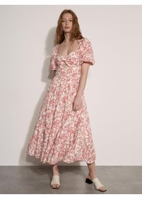 Druckkleid Apricot "Maxikleid aus Baumwolle", Damen, Gr. XS (34), N-Gr, rosa (pink), gewebt, Obermaterial: 100% Baumwolle CO., gebl&uuml;mt, normal, herzf&ouml;rmiger Ausschnitt, Puff&auml;rmel, Kleider Druckkleid, mit Broderie-Blumenprint
