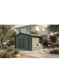 Gartenhaus Weka "Killarney", gr&uuml;n (gr&uuml;ngrau, anthrazit), ohne Fu&szlig;boden, ohne Dacheindeckung, Massivholz, Gartenh&auml;user, Gartenhaus, Doppelt&uuml;r mit Lamellen, inkl. Sitztruhe