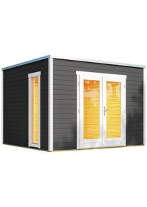 Gartenhaus Weka "Designhaus P285", grau (graphitgrau), Fu&szlig;boden im Gartenhaus, ohne Dacheindeckung, Massivholz, Gartenh&auml;user, Gartenhaus, mit Panorama-Glast&uuml;ren und hohem Fenster