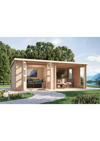 Gartenhaus Konifera "Supiori", braun (naturbelassen), ohne Fu&szlig;boden, R&uuml;ckwand Seitenwand, Massivholz, Gartenh&auml;user, Gartenhaus, inkl. Anbaudach