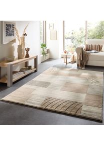 Wollteppich Theko "Royal Natur 4028", grau, B:70cm H:14mm L:140cm, Wolle, Teppiche, Wollteppich, reine Wolle, handgetuftet, Naturt&ouml;ne, Patchworkdesign, meliert