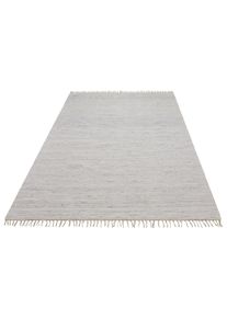 Teppich OTTO HOME "Paul, Handwebteppich" Gr. 2, grau, B:70cm H:5mm L:140cm, Baumwolle, Teppiche, Teppich, reine Baumwolle, Uni, handgewebt, Wendeteppich, mit Fransen, L&auml;ufer