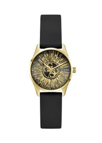 Quarzuhr Guess "CELESTIAL G", schwarz, schwarz, Armbanduhren, Damen, goldfarben, Quarzuhr, Armbanduhr, Damenuhr, Silikonarmband, analog