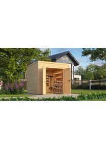 Gartenhaus Nordic Holz "Fynn 1,5", beige (naturbelassen), ohne Fu&szlig;boden, ohne Dacheindeckung, Massivholz, Gartenh&auml;user, Gartenhaus, kleiner stilvoller Schuppen mit Flachdach