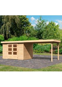 Gartenhaus Karibu "Arnis", beige (naturbelassen), ohne Fu&szlig;boden, ohne R&uuml;ck- und Seitenwand, ohne Dacheindeckung, Holzwerkstoff, Gartenh&auml;user, Gartenhaus, mit Anbaudach 2,80 cm Breite
