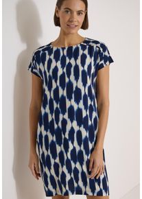 Druckkleid Cecil, Damen, Gr. XL (44), N-Gr, Kurzarm, Web, urban dunkelblau, Web, Obermaterial: 100% Viskose, bedruckt, bequem kniefrei, Rundhals, abgesteppte Kante, Kleider Druckkleid, Sommerkleid mit Capsleeves und grafischem Muster