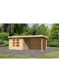 Gartenhaus Karibu "Schlo&szlig;see 3", beige (naturbelassen), ohne Fu&szlig;boden, R&uuml;ckwand, ohne Dacheindeckung, Holzwerkstoff, Gartenh&auml;user, Gartenhaus, mit Anbaudach und R&uuml;ckwand