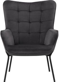 Loungesessel OTTO HOME "Luukas, Ohrensessel mit Metallbeinen", schwarz (anthrazit, schwarz), B:73cm H:99cm T:80cm, Sessel, Loungesessel, Stoff recyceltes Polyester, Sitz und R&uuml;cken gepolstert, Sitzh&ouml;he 46 cm
