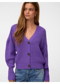 V&eacute;ro Moda Strickjacke VERO MODA "VMLEA LS V-NECK CUFF CARDIGAN NOOS", Damen, Gr. L, lila (royal lila), Strick, Obermaterial: 100% Polyacryl, unifarben, regular fit normal, V-Ausschnitt, Rippb&uuml;ndchen, Strickjacken Strickjacke, Kunstfaser, regular fit