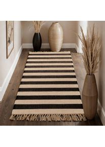 Teppich Hanse Home "Playa", beige (natur, wei&szlig;, schwarz), B:80cm H:6mm L:200cm, Jute, Teppiche, Teppich, Jute, Handgemacht, Naturteppich, Wohnzimmer, L&auml;ufer, Fransen