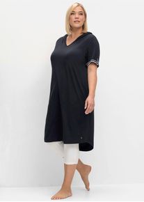Shirtkleid sheego "Shirtkleid", Damen, Gr. 52, Normalgr&ouml;&szlig;en, blau (tiefblau), 50% Baumwolle, 50% Modal, unifarben, knielang, Kleider Shirtkleid