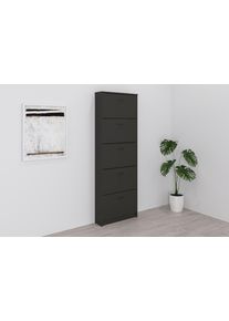 Schuhschrank FMD "Step 5", grau (anthrazit), B:58,5cm H:168,5cm T:17cm, Holzwerkstoff, Schr&auml;nke, Schuhschrank, Schuhkipper, 5 Schuhklappen, f&uuml;r schmale Flure, Tiefe: 17 cm