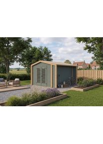 Gartenhaus Weka "Killarney", gr&uuml;ngrau, eiche hell, ohne Fu&szlig;boden, ohne Dacheindeckung, Massivholz, Gartenh&auml;user, Gartenhaus, Doppelt&uuml;r mit Lamellen