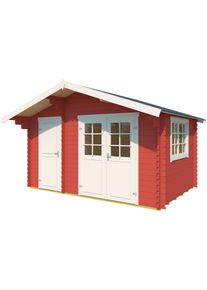 Gartenhaus Lasita Maja "Keila 28", rot (schwedenrot), Fu&szlig;boden im Gartenhaus, ohne Dacheindeckung, Massivholz, Gartenh&auml;user, Gartenhaus, Blockbohlenhaus 28mm 2-Raum, Fundamentmass 3800x2500, Schwedenrot