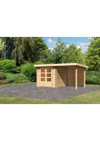 Gartenhaus Karibu "Schlo&szlig;see 2", beige (naturbelassen), ohne Fu&szlig;boden, R&uuml;ckwand, ohne Dacheindeckung, Holzwerkstoff, Gartenh&auml;user, Gartenhaus, mit Anbaudach und R&uuml;ckwand