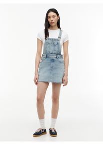 Jeanskleid Tommy Jeans "DENIM DUNGAREE DRESS RWB CJ6115", Damen, Gr. L (42/44), N-Gr, ohne &Auml;rmel, Denim/Jeans, denim light, Denim/Jeans, Obermaterial: 99% Baumwolle, 1% Elasthan, unifarben, kurz, Kleider Jeanskleid, Baumwollmischung