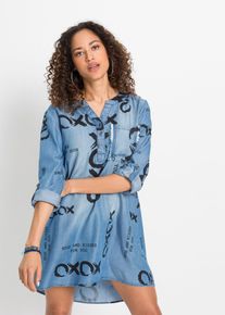 Midikleid bonprix, Damen, Gr. 44, N-Gr, Langarm, blau denim bedruckt, Obermaterial: 100% Lyocell (TENCEL&trade;), oversize, Kleider Midikleid, f&uuml;r Fr&uuml;hjahr und Sommer, Jeanskleid, aus Lyocell (TENCEL&trade;)