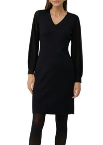 Strickkleid s.Oliver BLACK LABEL, Damen, Gr. 36, N-Gr, Langarm, Strick, schwarz, Strick, Obermaterial: 71% Viskose, 29% Polyester, unifarben, regular fit kniefrei, V-Ausschnitt, Rippb&uuml;ndchen, Kleider Strickkleid, mit V-Ausschnitt