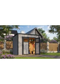Gartenhaus Weka "Batu 1,5, Flachdach", grau (hellgrau), ohne Fu&szlig;boden, ohne Dacheindeckung, Massivholz, Gartenh&auml;user, Gartenhaus, 28 mm starke Blockbohlen, in verschiedenen Farben